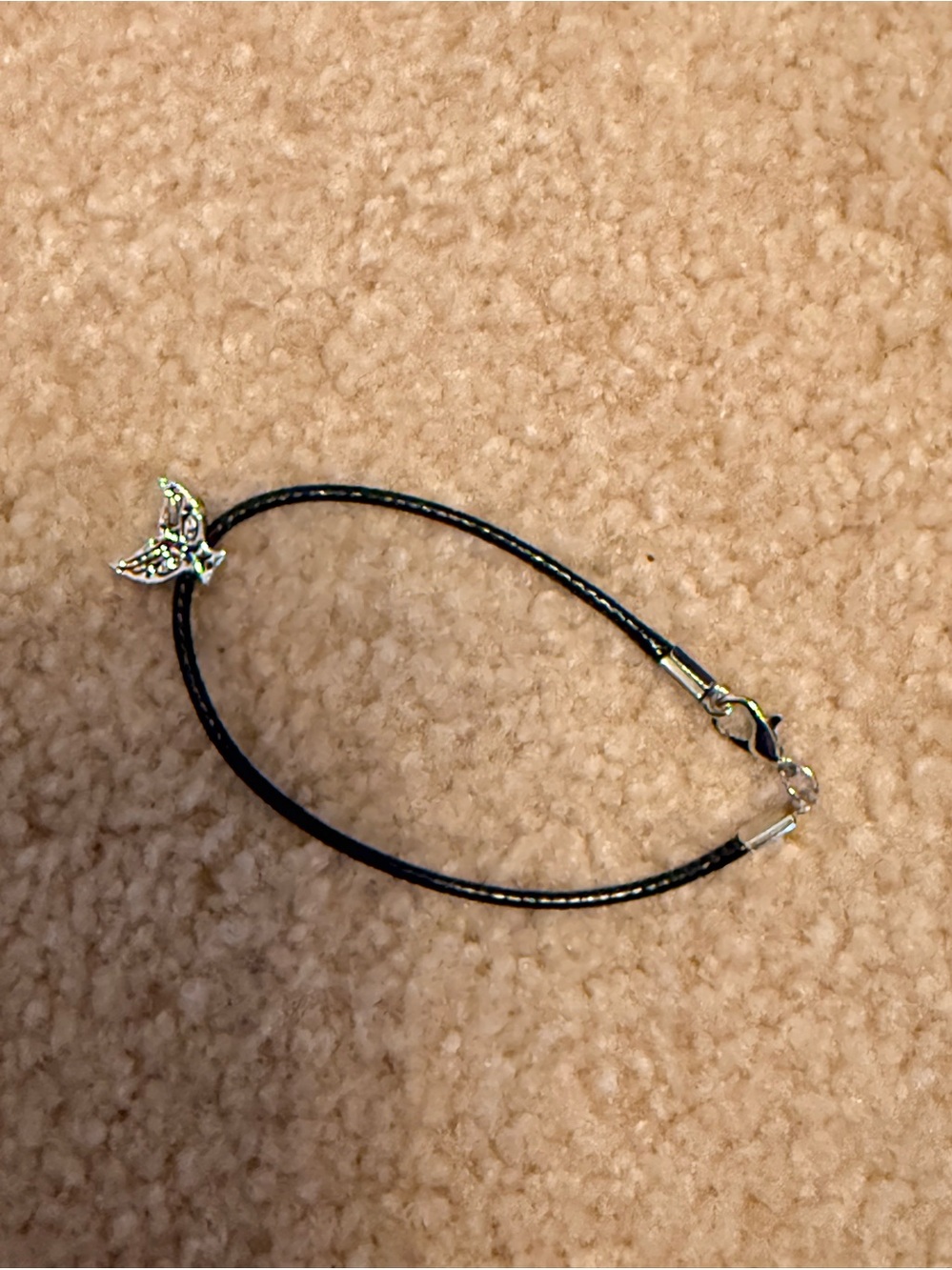Black Leather Cord Bracelet with Silver Whale Tale Accent From Alaska